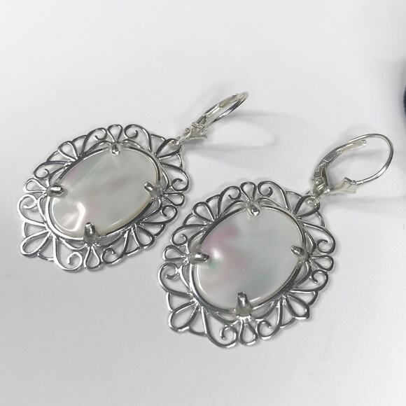 Beautiful Mother of Pearl Earrings in Sterling Silver 2 inch - Picture 5 of 8